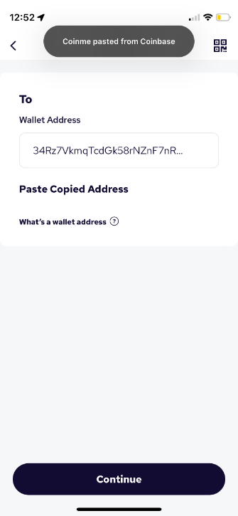 Paste the copied wallet address in the “To” line