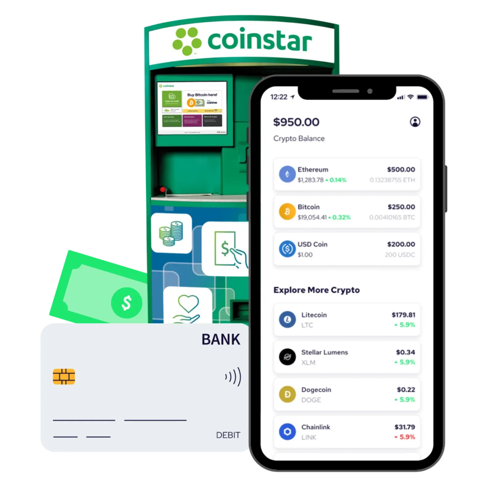 coinme mobile app with coinstar machine and debit card