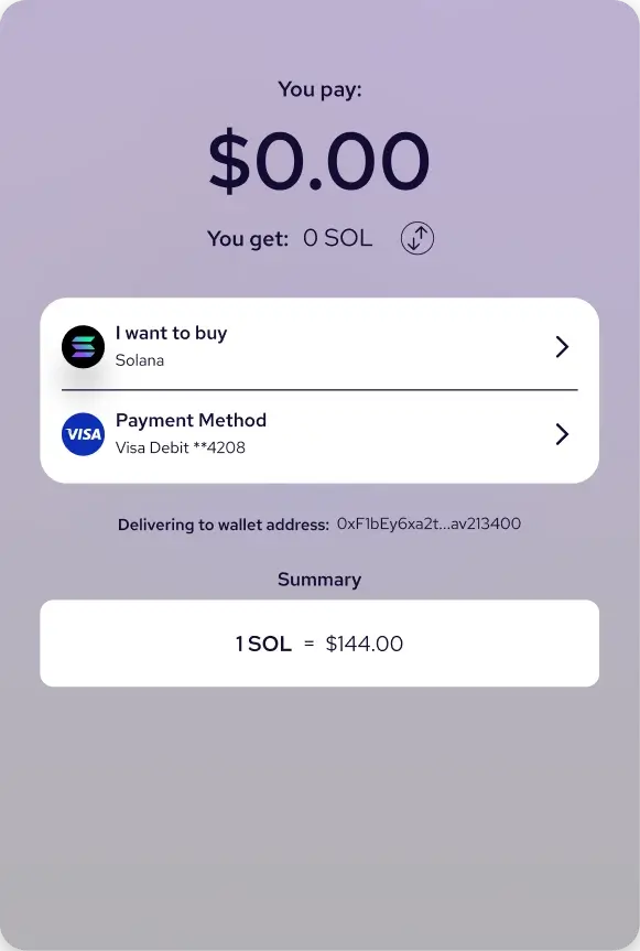 Coinme cash onramp widget.